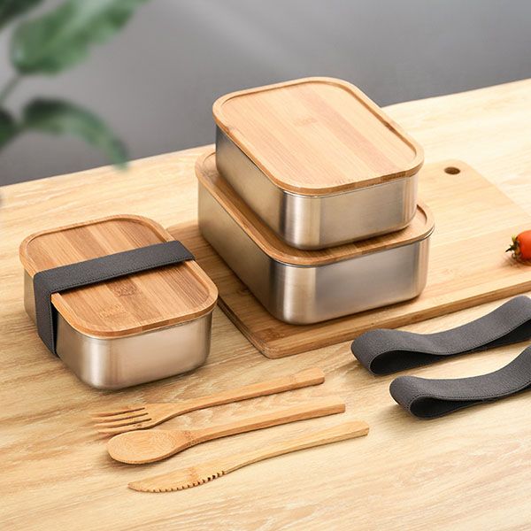 Bamboo Lid Stainless Steel Lunch Box - Image 2