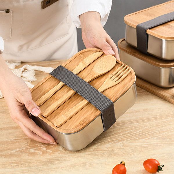 Bamboo Lid Stainless Steel Lunch Box - Image 3