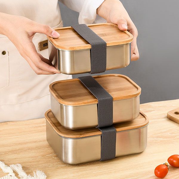 Bamboo Lid Stainless Steel Lunch Box - Image 4